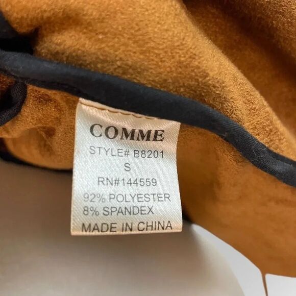 Comme USA Faux Suede Leather Vest, small. Belt tie wrap waterfall cowl brown tan - Picture 6 of 12